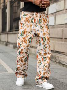 Manfinity Hypemode Pantalones con textura jacquard de estilo floral azul clásico y de gran con cintura elástica. Perfectos para la primavera y el verano, perfectos para las vacaciones en la playa, un regalo ideal para su novio o esposo. Pantalones con estampado, trajes de playa hawaianos para hombres, ropa de hombre, pantalones de hombre, ropa larga de hombre, pantalones cortos de hombre, ropa larga de hombre