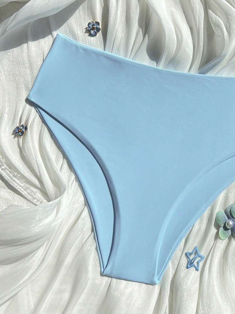 2026 Spring/Summer New Solid Sky Blue Waist Double Fabric Vacation Bikini Swimwear
