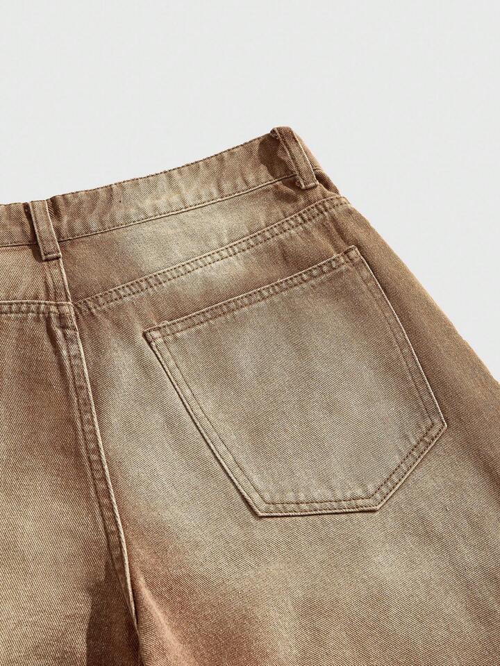 ROMWE MEN Street Life Men's Loose Diamond Decorated Denim