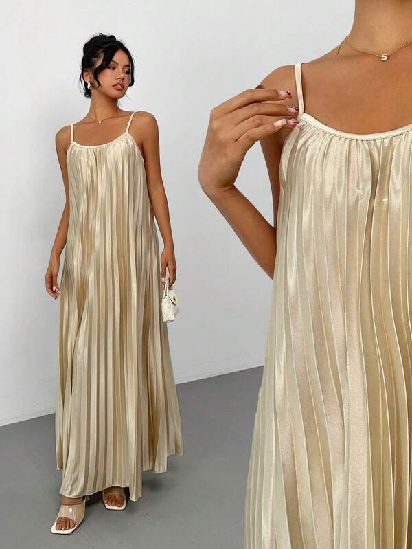 Rafferiza Women's Elegant Pleated Solid Color Sleeveless Dress, Vacation Dress