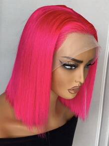 Perruque Frontale En Dentelle Transparente 13x4 10 Pouces, Perruque Courte Lisse De Couleur Rose Rose Pour Femmes devant en dentelle Perruque human hair