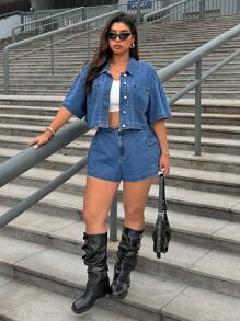 SHEIN ICON 夏季宽松时尚牛仔外套，适合夏天 - 藍色 - 查看 4