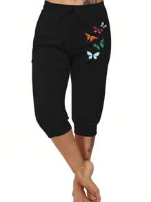 SHEIN LUNE Pantalones casuales de verano con estampado de mariposa para mujer