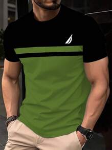 Manfinity Homme Men's Round Neck Short Sleeve T-Shirt, Fashion Style Suitable For Summer - Multicolor - View 1