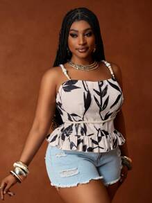 Slaydiva 2025 春夏新款非洲休闲节日手绘复古印花无袖木珠细节流苏边衬衫，加大码女款