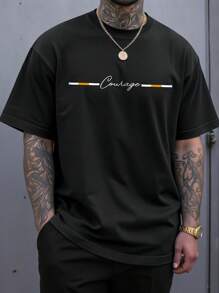 Manfinity Homme Men's Casual Letter Print Short Sleeve T-Shirt, Summer - Black - View 1