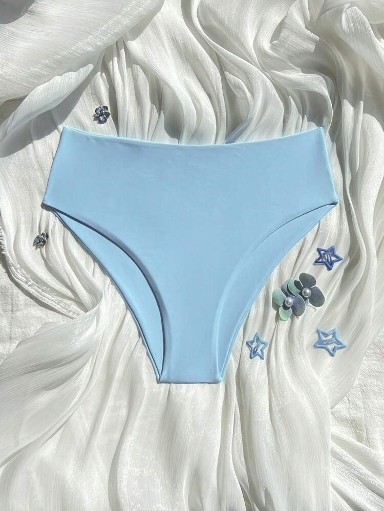 2026 Spring/Summer New Solid Sky Blue Waist Double Fabric Vacation Bikini Swimwear