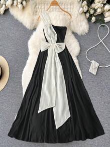 Calvaya Elegante abito da donna con spalle scoperte e fiocco