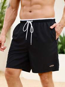 Manfinity Swimmode Men's Letter Print Drawstring Waist Casual Beach Shorts