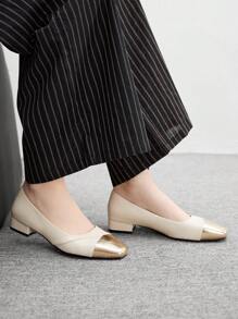 CUCCOO BIZCHIC 女士方头拼色优雅百搭办公室舒适平底鞋 - 米色 - 查看 4