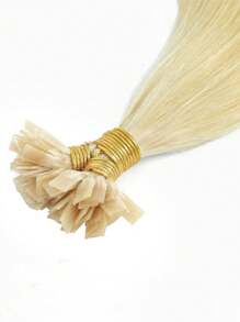 50 件直平头真人发片金色预粘合平头接发片女士接发片