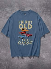 Manfinity Homme Plus Size Men's Casual Car Logo Printed T-Shirt, Summer - Dusty Blue - View 2