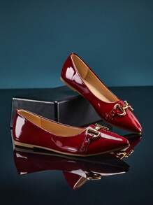 SHUZIA Zapato de tacón de punta fina con decoración dorada, de recubierto burdeos, de PU, con suela antideslizante y cómodo para usar todo el día, de fácil calzado para mujer