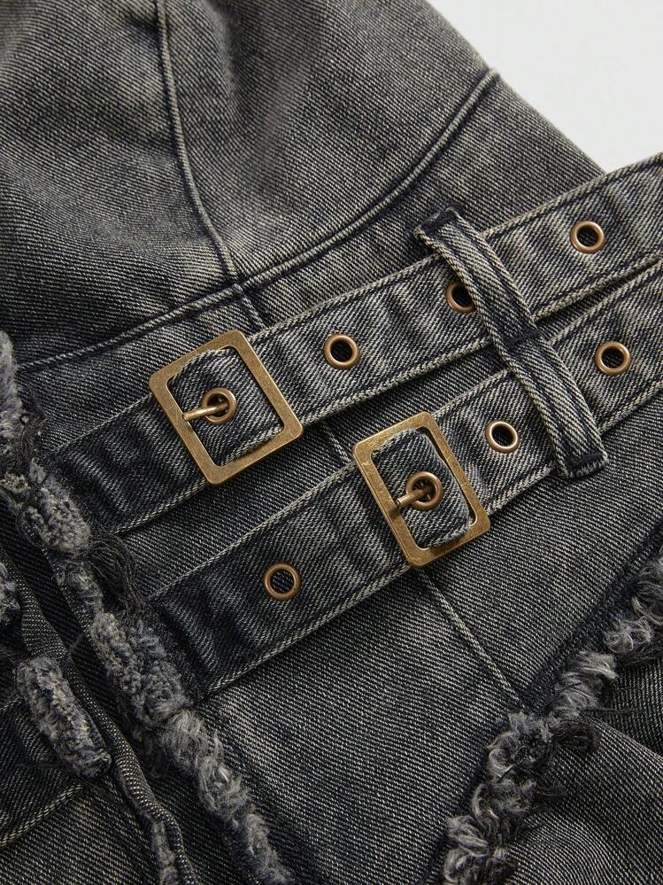 romwe denim dress Is That The New Bleach Wash Button Through Belted Denim Dress ??| ROMWE