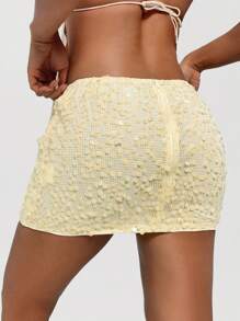 EgrlEra Women's Solid Color Splicing Sequin Embellished Elegant Short Skirt - Apricot - View 2