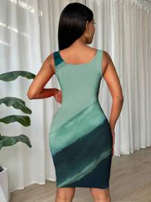 Glamine 扎染褶皱修身无袖紧身连衣裙，适合新年服装 - 綠色 - 查看 2