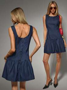 Avantive Vestido vaquero azul oscuro mini con espalda abierta y sin mangas, para mujer, para usar en verano, fiesta de graduación, boda, cóctel, discoteca, primavera, fiesta, concierto country, crucero, aeropuerto, iglesia, té, hippie, 2000s, streetwear, casual de oficina, elegante, cumpleaños, salida, club, festival, rave, trabajo, clásico, vacaciones, playa