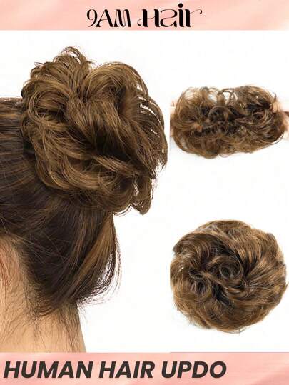 1pc Bun Hair Piece Hair Extensions Human Hair Buns For Women Updo Hairpiece Light Brown Extension Beginner Friendly Messy Daily Use Chocolate Brown Color Hair Extensions