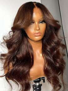 6x5 Wear&Go Glueless Curtain Bangs Brown Body Wave Remy Human Hair Wig Pre- Plucked Bleached Knots Pre-Cut Transparent Lace Closure Wigs 180% Density - S4 - View 5