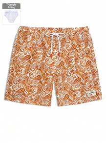 Manfinity KASUA Men's Casual Paisley Print Drawstring Waist Pocket Beach Shorts - Brown - View 1