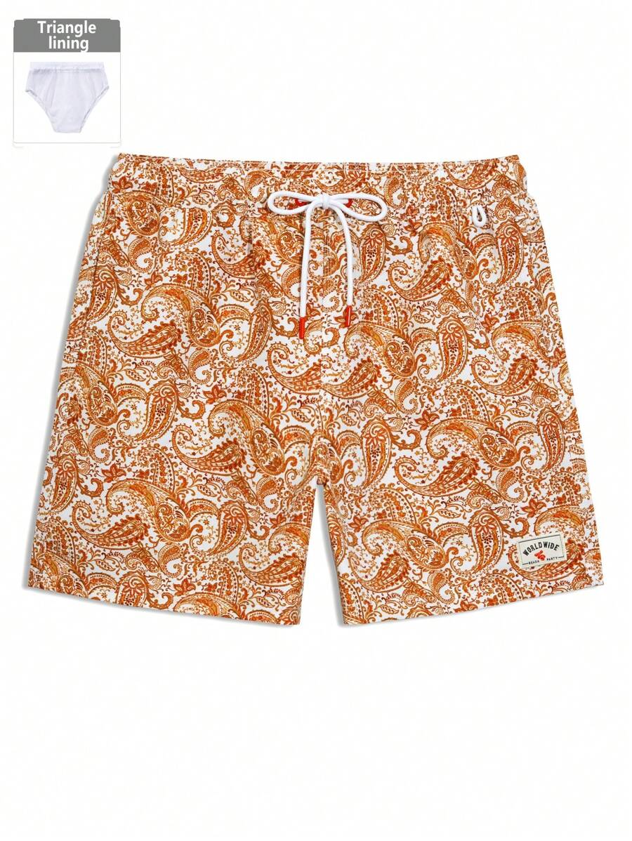Manfinity KASUA Men's Casual Paisley Print Drawstring Waist Pocket Beach Shorts - Brown - View 1