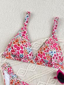 SHEIN Swim Women's Floral Print Sexy Bikini Swimsuit Set, Split Swimwear, Random Print Pattern - Multicolor - View 5