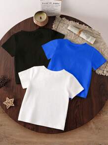 SHEIN Young Boy Basic Round Neck T-Shirt, Fashionable For Summer - Multicolor - View 2