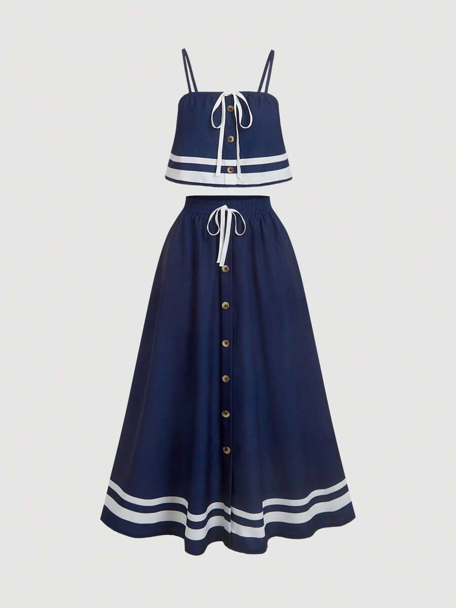 SHEIN MOD Women's Daily Two-Piece Suits, Heart-Shaped Skirts, Preppy Back Two-Piece Suits, Casual Two-Piece Suits, Navy Blue Two-Piece Suits, Sporty Two-Piece Suits, Cute Two-Piece Suits