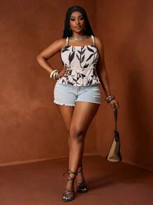 Slaydiva 2025 春夏新款非洲休闲节日手绘复古印花无袖木珠细节流苏边衬衫，加大码女款