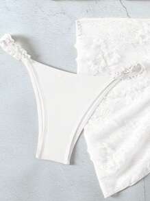 Swim Mod Women's Solid Color Vacation Beach Swimsuit Set For Summer - White - View 4