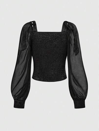 Goth Blouse femme avec manches bouffantes, nœud papillon et tissu jacquard rose gothique sombre