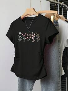 INAWLY تيشيرت نسائي بياقة مستديرة وأكمام قصيرة، موضة الصيف