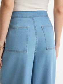 Daynim 水洗拉链阔腿牛仔裤 - 淺色水洗藍 - 查看 3