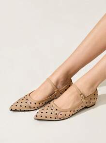 CUCCOO CHICEST 全新杏色心形与波尔卡圆点网眼透气优雅舒适低跟尖头女士平底鞋 - 杏色 - 查看 12