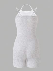 Bộ đồ liền thân dệt kim ngắn màu trơn phong cách đường phố thể thao American Chic dành cho thanh thiếu niên, dáng ôm - Xám - Xem 2