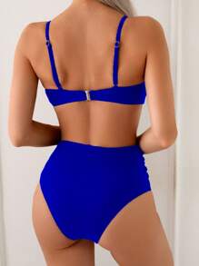 Swim Chiccia 2 Pieces Tummy Control Metallic Shell Beaded High Waist Bikini Set For Women, Summer 2025 - Royal Blue - View 2