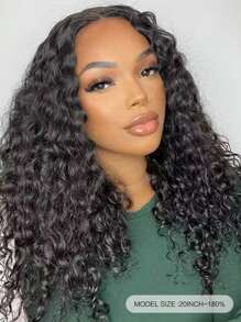 Peluca rizada profunda hecha a máquina con parte en V 180% de densidad 16-20 pulgadas Color negro Natural 100% cabello humano peluca de alta calidad para mujeres - SNatural - Ver 2