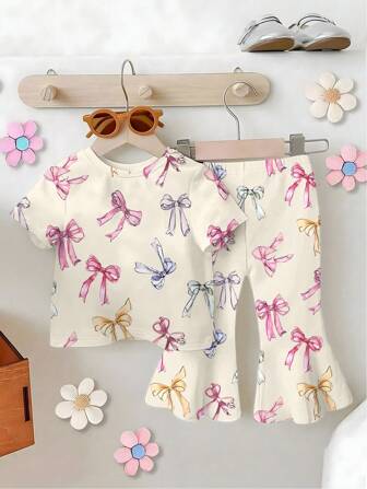 GraphicGems Baby Girl Short Sleeve Round Neck T-Shirt And Pants Fashion Summer Outfit Set