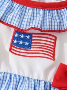 SHEIN Cute Infant/Baby Girl Retro Plaid Jumpsuit With Round Neck, Back Keyhole, Embroidered Bowknot Decor, For Daily Wear - Multicolor - View 8