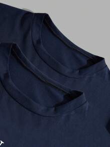 RueChic Men Cottonline 2pcs Letter Printed Regular T-Shirts - Navy Blue - View 3