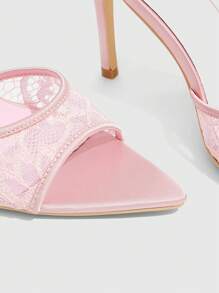 CUCCOO SZL 粉色蕾丝穆勒高跟凉鞋，简约实用，多功能