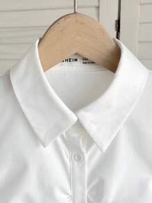 SHEIN Chaqueta corta ajustada con manga corta, cuello y botones para niña preadolescente, estilo universitario, color blanco