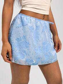 EgrlEra Damen hellblauer Mini-Rock mit Laserausschnitten - Babyblau - Übersicht 4