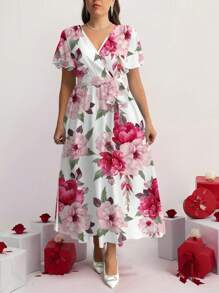 Firerie Plus Size Casual Vintage Floral Print Loose Drawstring Midi Dress, Suitable For,Beach Dress Sundress,Holiday Outfits Boho Suitable For Going Out Chic Dress Summer Spring, Spring Break - Multicolor - View 5