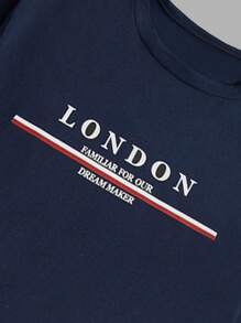 RueChic Men Cottonline 2pcs Letter Printed Regular T-Shirts - Navy Blue - View 4