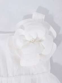 Tween Girl's Elegant Flower 3D Decor Sweet A-Line Dress - White - View 4