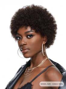 Afro Kinky Curly Bangs Wig For Women Straight Pixie Cut Short Human Hair Wig Soft Curly Afro Wig Natural Looking For Daily Use Dark Brown Color