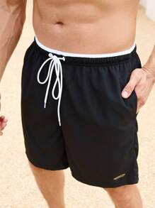 Manfinity Swimmode Men's Letter Print Drawstring Waist Casual Beach Shorts