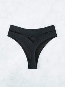 Swim SXY Crisscross Cut Out Bikini Bottom,Summer Beach - Black - View 4