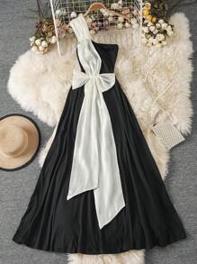 Calvaya Elegante abito da donna con spalle scoperte e fiocco